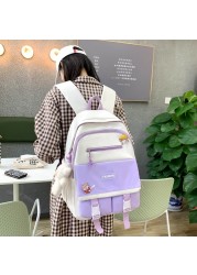 Casual Nylon Women Backpack Candy Color School Bags for Teenagers Girls Book Bags Patchwork Backpack Female Travel Bag