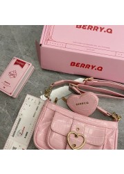 Xiuya Harajuku Kawaii Lolita Shoulder Bag Women PU Leather Candy Color Sweet Cute Crossbody Bag With Coin Purse Bags Purse