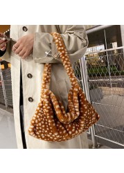 2022 cute plush female shoulder bags printed leopard crossbody bags high capacity girl pocket winter warm fluffy handbags