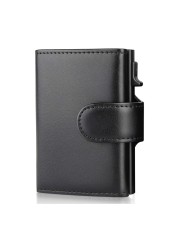 DIENQI RFID Men Wallet Money Bag Short Male Aluminum Leather Card Holder Wallet Small Black Wallet Thin Wallet Vallet Billfold