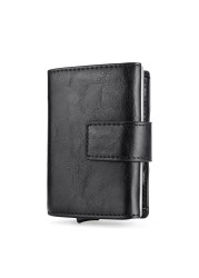 DIENQI RFID Credit Card Holder Wallets Slim Thin Metal Leather Business Bank Card Holder Case Money Bags Male Magic Smart Wallet