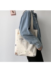 Women's shoulder bag 2022 canvas tote fashion girl bag simple large capacity shopper bag with wide zipper starry sky print handbag