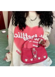 Xiuya Harajuku Vintage Female Shoulder Bag 2022 Rose Red Heart Japanese Gothic Lolita Bag Female Mobile Phone Bags Pouch Purse