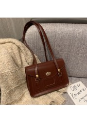 Xiuya Vintage Shoulder Bags for Women 2022 Autumn Japanese Style Solid PU Leather Messenger Bag Woman Bag Female Bag