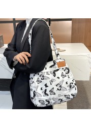 Women Oxford Cloth Shoulder Bag Fashion Cow Leopard Print Tote Bag Butterfly Pattern Bucket Bag Girls Double Layer Handbags