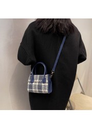 Vintage Women Plaid Shoulder Bag Hit Color PU Leather Chain Shoulder Messenger Bags Ladies Shopping Bags