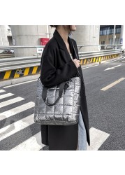 Women Top Handle Casual Ladies Bag Large Capacity Fashion Bags Solid Color Nylon Leisure Quilted Lattice Messenger Bag