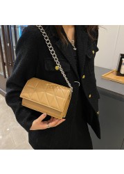 Women Bag PU Leather Lattice Crossbody Bag Lady Solid Color Chain All-match Casual Handbag Thread Small Designer Clutch