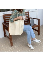 Women Canvas Simple Casual Handbags Embroidery Letters Print Large Capacity Female Shoulder Bags Solid Color Lady Shopping Bags