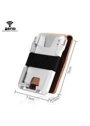 DIENQI RFID Aluminum Metal Wallets Men Card Holder Small Short Magic Wallet Money Bag Vintage Male Treble Leather Magic Wallet