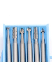 6pcs/box Dental Tungsten Carbide Burs 2.35mm Shank Head Dia 1.0/1.4/1.8/2.3mm