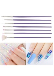 7pcs Nail Design Painting Pen Brush UV Gel Nail Polish Row Dotting Builder Drawing Carving Nail Art Brush Set Manicure Tools Por