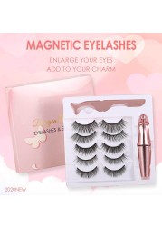 5 Pairs 3D Mink Magnetic False Eyelashes Waterproof Liquid Eyeliner Tweezers Long Lasting Makeup Tool