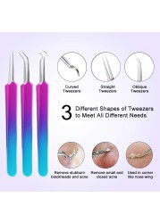 10pcs Acne Remover Tool Kit Stainless Steel Pro Blackhead Remover Beauty Face Pimple Blackhead Remover Needle Clip Pore Cleaner