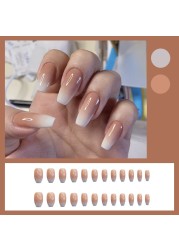 24pcs/box false nails with glue mid length fake nails gradient wear nail stickers finished fake nails press on coffin nails