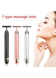 24k Gold Face Lift Bar Roller Vibration Slimming Facial Massager Stick Facial Beauty Skin Care T Shape Vibrating Tool