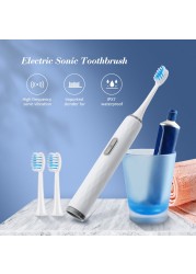 Electric Sonic Toothbrush Rechargeable Teeth Whitener IPX7 Waterproof Remove Yellow Tartar Teeth With 3 Replacement Heads