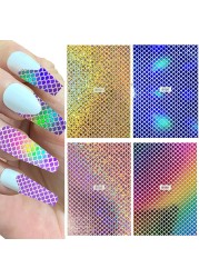 1 Sheet Nail Art Holographic Fish Scales Shaped Sticker Self Adhesive 12 Colors Nail Foil Decals Manicure Adhesive Laser Decals