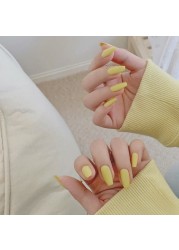 24pcs/box full cover fake press on nails matte yellow pure acrylic frosted ballerina acrylic for nails for women free shipping