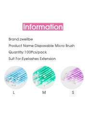 100pcs/bag Disposable Eyelashes Extension Brush Individual Lash Removal Swab Micro Brush For Eyelashes Extension Tools