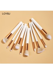 Loebig 8/10/15 Makeup Brushes Set White Gold Cosmetic Brush Powder Foundation Blush Brushes Contour Eyeshadow Eyebrow Fan Beauty Tools