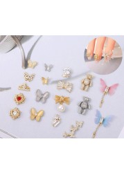 3pcs nail art jewelry 3d metal butterfly real gold zircon full diamond activity bear butterfly pendant nails