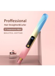 Hot Electric Hair Curler 2 in 1 Hair Crimper Straightener Wafer Curling Iron Wand LCD Display Temperature Adjust Gift Recommend
