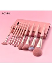 Loebig 10pcs Diamond Makeup Brushes Set Cosmetic Blending Tool Powder Foundation Blush Highlighting Eyeshadow Eyebrow Eyelash Brush