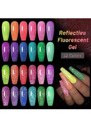 ur sugar fluorescent reflective gel nail polish neon yellow pink red glitter semi permanent soak off uv led nail polish