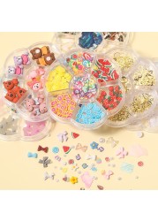 1 Box of 7 Nail Art Decorations Bow Aurora Bear Butterfly Rhinestone Pearl Mixed Set Box DIY Nail Decoration designer charms