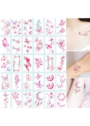 Women Temporary Tattoo Sticker Pink Butterfly Flower Feather Lotus 3D Fake Tattoo Body Hands Arm Leg Temporary Tattoos Femme