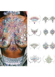 Sexy Chest 3D Crystal Resin Drill Tattoo Sticker Bar Music Festival Rhinestone Tattoo Stickers Carnival Party Chest Decoration