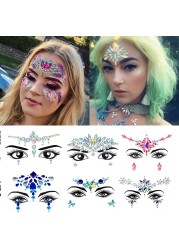 3D Sexy Face Tattoo Stickers Face Decoration Temporary Tattoo Glitter Fake Tattoo Rhinestones for Woman Party Face Jewelry Tattoo