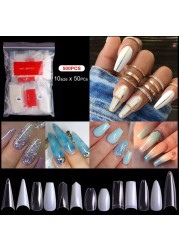 500pcs False Nail Extension Full Cover Fake Nails French False Nail Clear/White False Nail Tips Art Manicure Tool French Nail