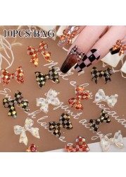 10pcs/set 3D Chess Bows Nail Rhinestones Crystal Jewelry DIY Decoration Ribbon Butterfly New Charm Manicure