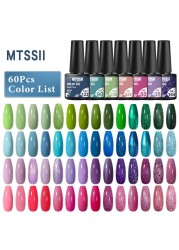 Mtssii 60pcs Color Gel Nail Polish Set Glitter Nail Sequins Gel Soak Off UV Gel Semi Permanent Base Top Gel Nail Art Salon Kits