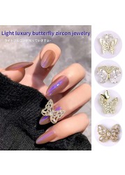 3D Alloy Nail Art Butterfly Zircon Opal Rhinestone Pearl Necklace DIY Shiny Cat Eye Crystal Stone Nail Art Decoration Accessories