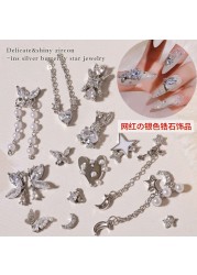 3pcs Nail Art Silver Zircon Star Moon Love Pearl Rabbit Butterfly Chain Nail Decoration