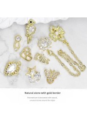 3pcs popular manicure jewelry 3d super flash heart shaped micro inlaid zircon shell starfish chain rivets