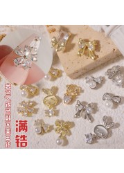 3pcs nail art zircon micro inlaid luxury diamond buttons big bow rabbit pendant nail diamond decorative