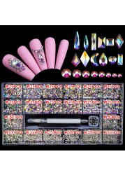 Luxury Box Shiny Diamond Nail Art Rhinestone Crystal Glass Set Decorations Set 1pcs Pick up Pen in Grids Box 21 Shapes of 2500pcs