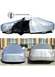 Universal Car Cover Zipper Design Waterproof UV Protective Windproof All-Weather Car Cover Indoor Outdoor Fit Sedan Hatchback SUV