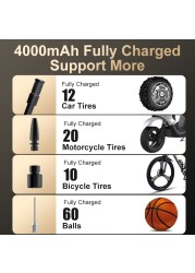 4000mAh Car Electric Air Pump S 10 Quick Inflation Portable Wireless Tire Inflator PSI 150 Air Compressor Motorcycle Bicycle Ball