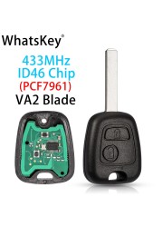 Whatskey 2 Buttons 433Mhz Remote Car Key For Peugeot 307 206 407 Partner Citroen C1 C2 C3 VA2/HU83 Blade With ID46 PCF7961 Chip