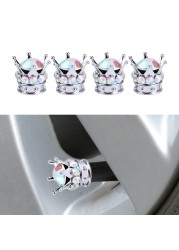 4pcs Car Wheel Air Valve Cover Tire Rhinestone Crown Pattern Brass Core Auto Truck Tire Rim Stem Dust Cover Air Universal Accessories