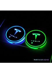 Car Led Water Bottom Mat Cover Decor Luminous Trim Lamp Ornament Coaster Accessories For Tesla Model 3 X Y S 3/5/X/Y