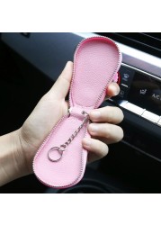 Genuine Leather Car Key Case Mini Car Key Cover Cute Keychain Storage Bag Purse Key Chain Pendant Girl Gift Car Accessories