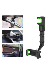 Universal Car Rearview Mirror Phone Mount Holder Concealed Clip Smartphone Bracket Rotary Auto Interior Support Accessory