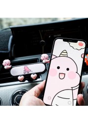 Car Mobile Phone Bracket Men And Women Cute Small Cow、Dinosaur Air Outlet Car Interior Car Navigation Pink Car Accessories