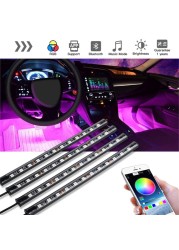 Car LED Strip Lights 36/48/72 RGB Led Foot Atmosphere Lamp 12V Auto Interior Decor Light With USB Bluetooth APP Controller